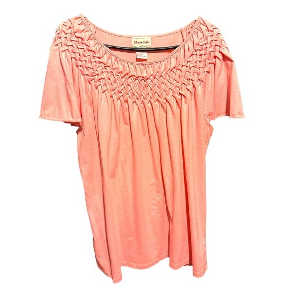 Toffee Apple XXL Bubble Gum Pink Ruched Cap Sleeve Flowing Top Flattering EUC - Picture 1 of 9